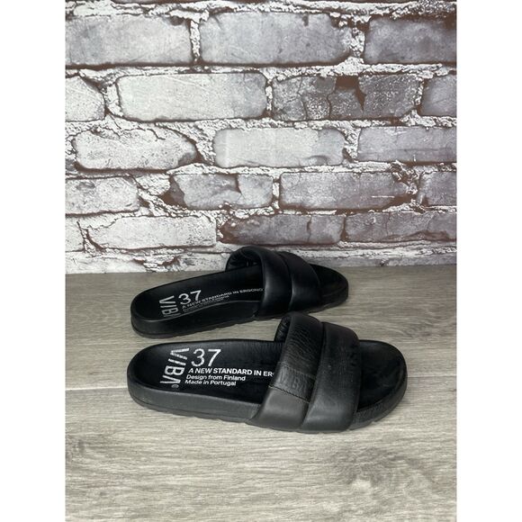 VIBA Porto Preto Black Leather Portugal Slides Sandals Women’s Sz 37EU/6.5M US - Picture 2 of 16